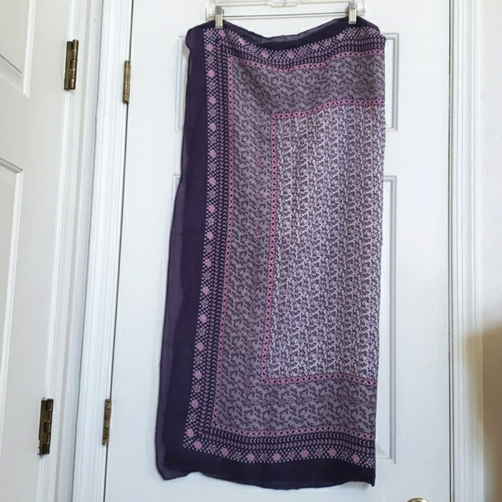Vintage PASSIGATTI Italian Designer Scarf • Purple Pink Navy Floral Square Wrap - Picture 9 of 13